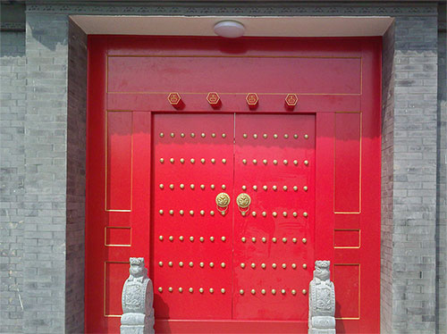 阳江镇中国传统四合院系列朱红色中式木制大门木作